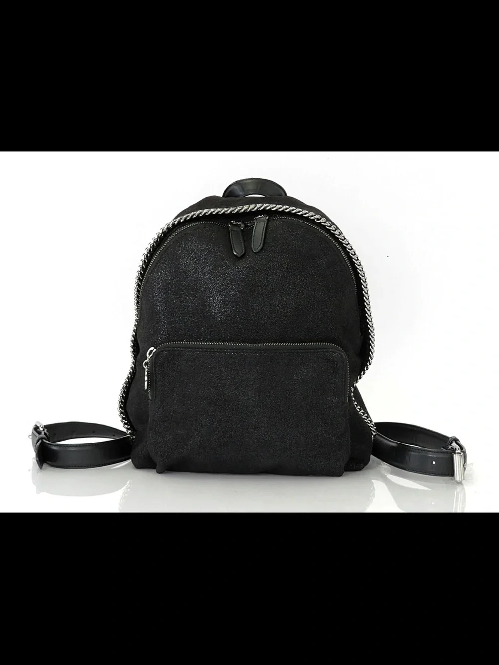Stella McCartney Black Suede Backpack with Silver Chain Trim